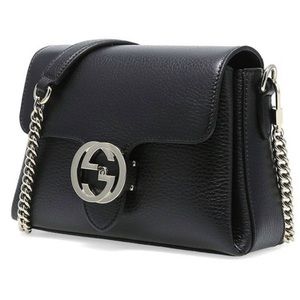 Gucci Black Interlocking GG Mini Leather Crossbody Shoulder